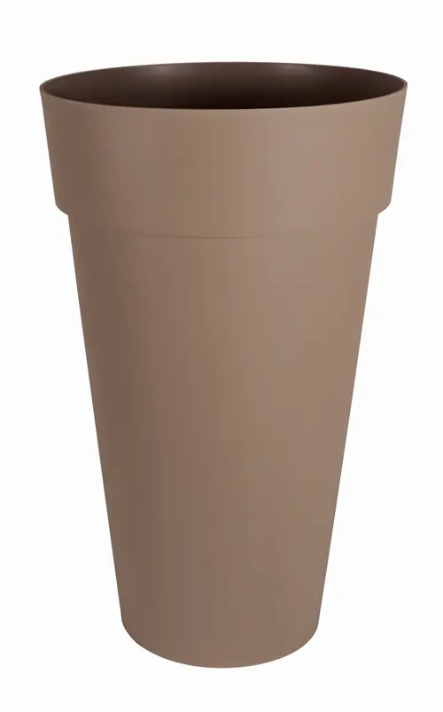 Pratique jardin:Pot rond en plastique coloris taupe EDA Toscane - Ø 48 x H 80 cm