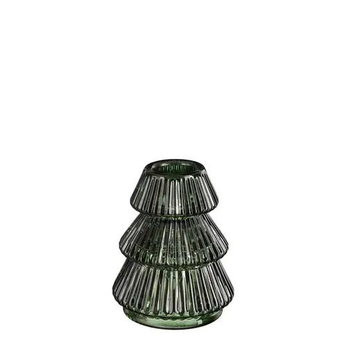 Une idée pratique pour le jardin：Bougeoir en verre vert foncé forme arbre de Noël - Ø 6,5 x H 8 cm