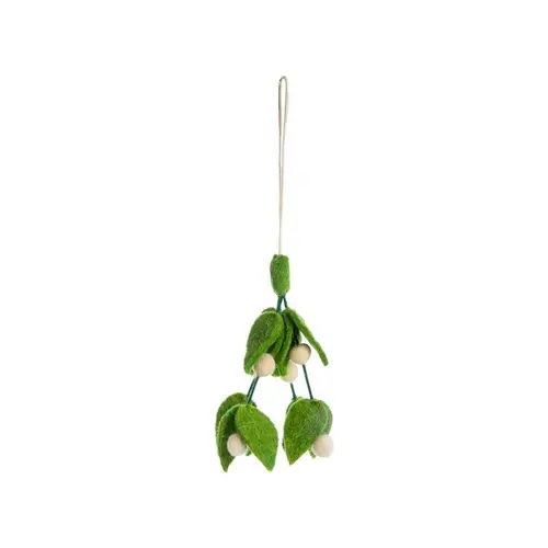 Jardin et nature:Décoration à suspendre gui en feutrine vert - 3,5 x 4,5 cm