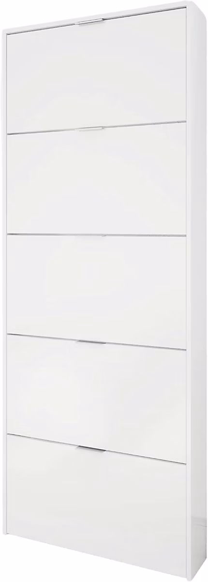 Commode à chaussures en bois de 5 abattants coloris blanc brillant – Dim : 180 × 70 × 17 cm