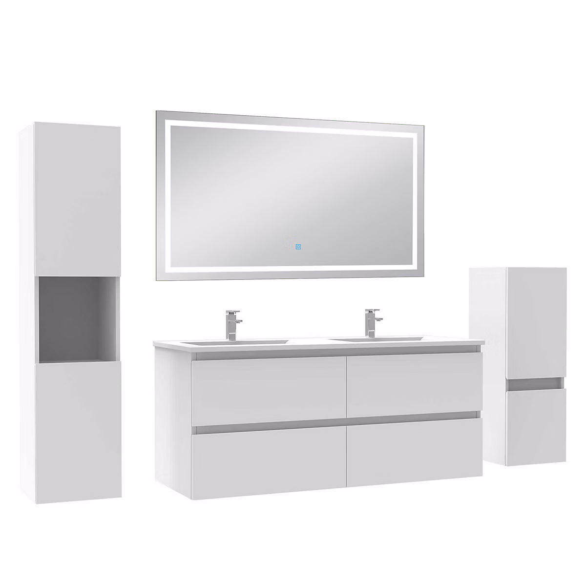 Ensemble meuble salle de Bain 120cm avec colonne et miroir mural lumineux 3 couleurs blanc – Réf. ZHGOAOEVA0723601749