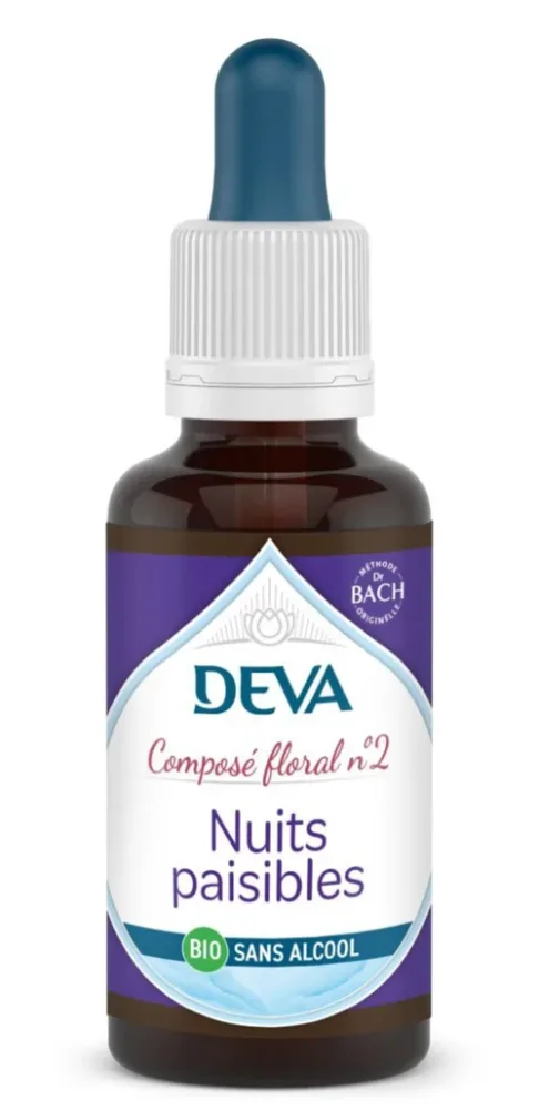 Extérieur utile：Complément alimentaire composé floral nuits paisibles bio sans alcool Deva - flacon compte-goutte 30 ml