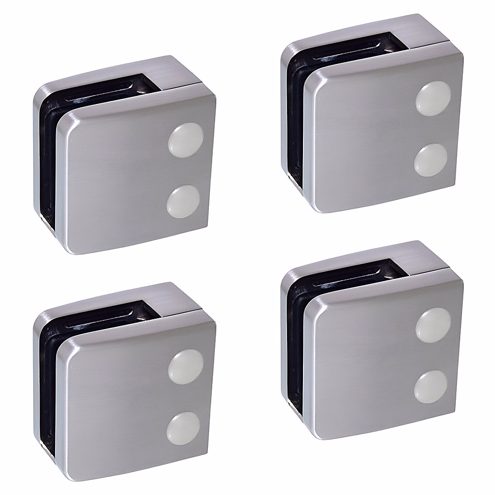 4 x Pince à verre plate modèle 06 – Ep. verre 9, 52 mm, Zamak aspect inox brossé