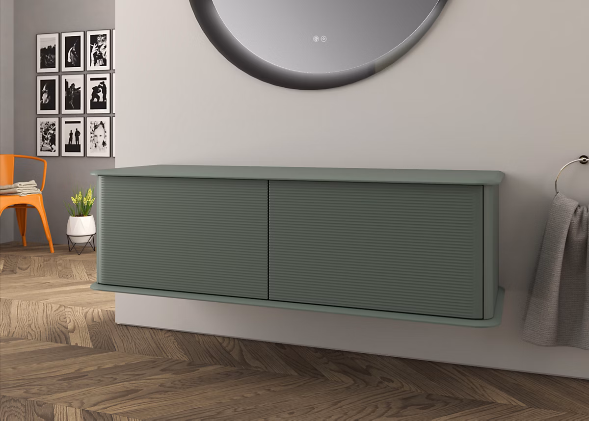Meuble sous vasque suspendu avec plan de toilette l.141 cm – vert mat | Idra