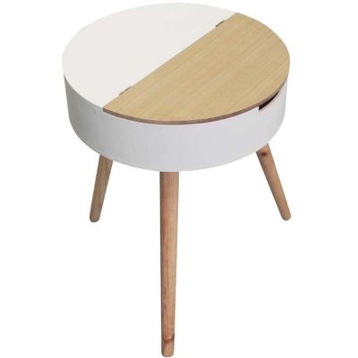 Table d'appoint ronde coffre intégré (Blanc)