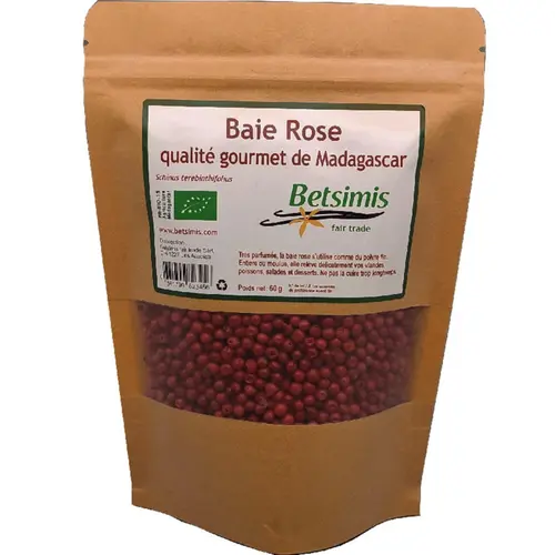 Mieux dehors:Baie rose qualité gourmet de Madagascar Betsimis en sachet kraft – 60 g