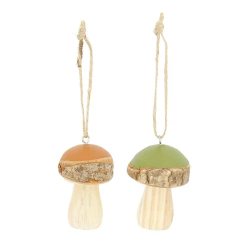 Bien pensé pour le jardin：Suspension décorative champignon coloris vert en bois - 7,5 cm