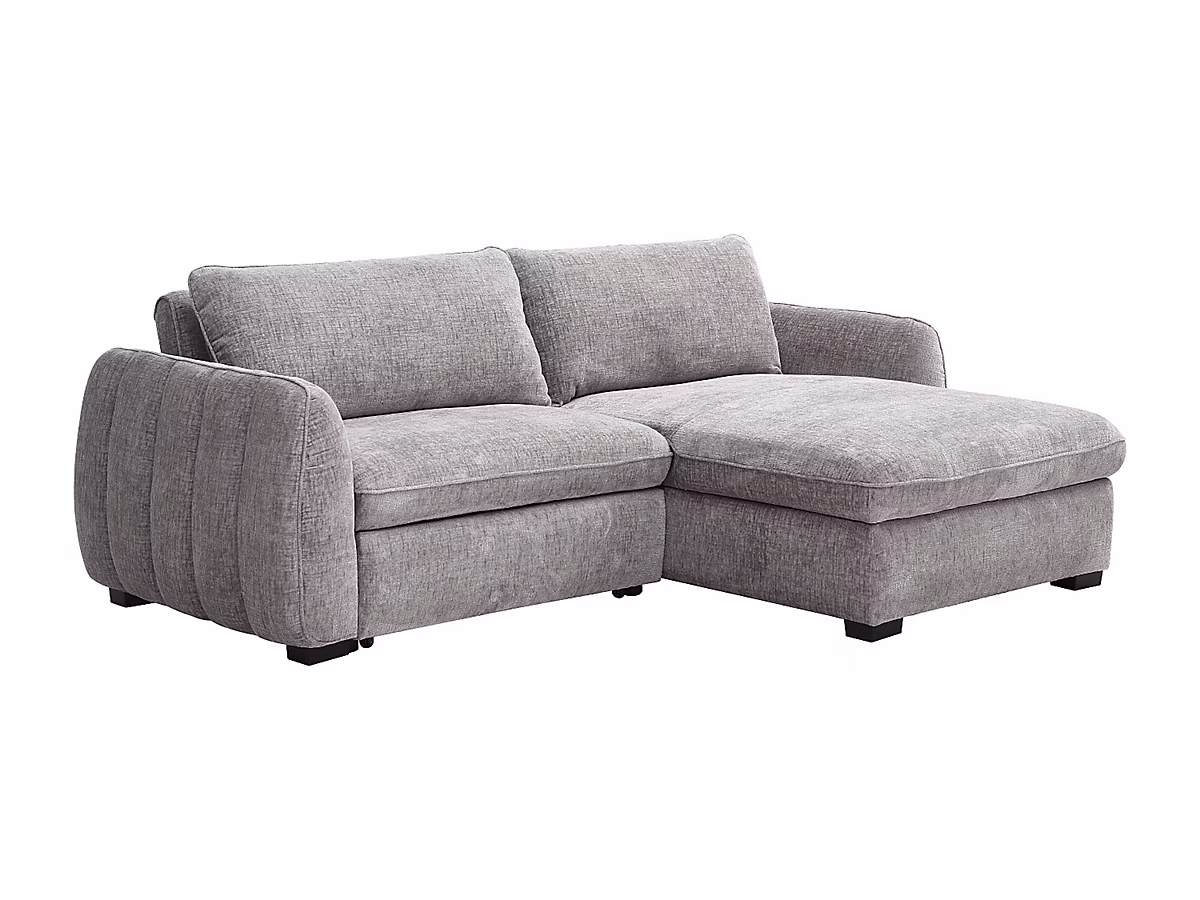 Canapé d'angle convertible et réversible en tissu chiné gris MONAVI – Réf. QWJBOMYDQ5109144294