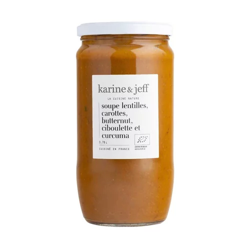 Jardin confort plus:Soupe lentilles carottes butternut ciboulette Bio Karine & Jeff - pot de 780 ml