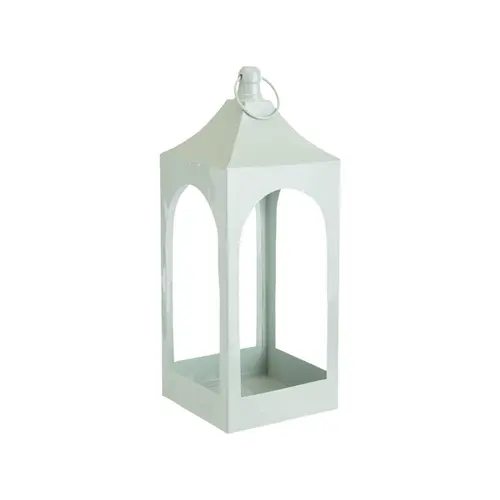 Espace vert essentiel:Lanterne carrée ajourée en métal vert d’eau petit modèle - 10 x 10 x 27 cm