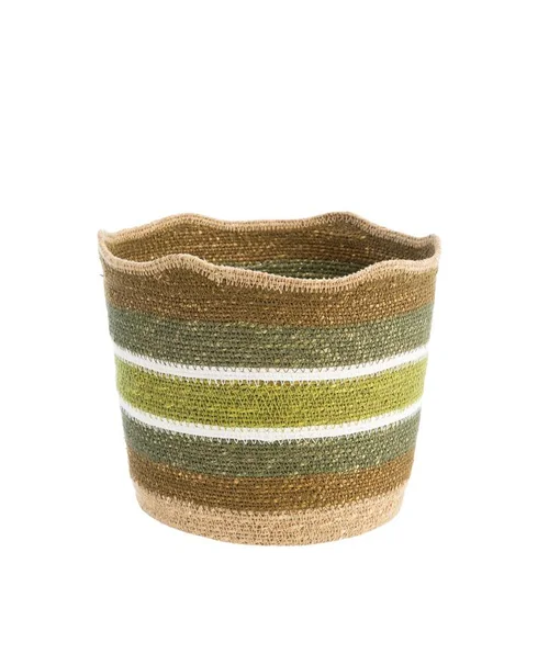 Une sélection pour le jardin：Corbeille de rangement rayée haut vague coloris multicolore en osier - 26 x 26 x 21 cm