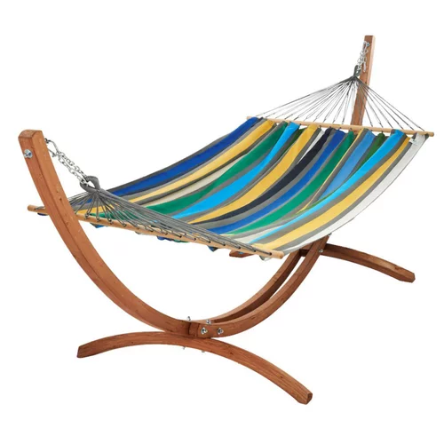 Le compagnon du jardin：Set support et hamac EsKapade coloris multicolore Brasilia en bois et polypropylène Jobek Hamacs - 323 x 125 x 128 cm