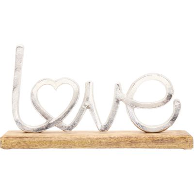 Décoration à poser en aluminium et bois de manguier 32 x 19 cm (Love)