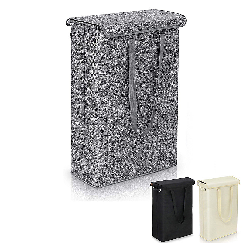 BASHLWUA (Gris) 45 Litre Slimline Panier à linge pliable avec couvercle – Panier à linge de très grande capacité, 39 × 19 × 60cm, Pa