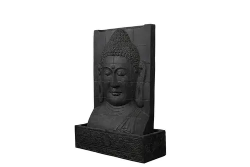 Pour aménager vos extérieurs：Décoration pour jardin aquatique coloris noir en pierre reconstituée fontaine bouddha avec une base grand modèle SEDA - 106 cm