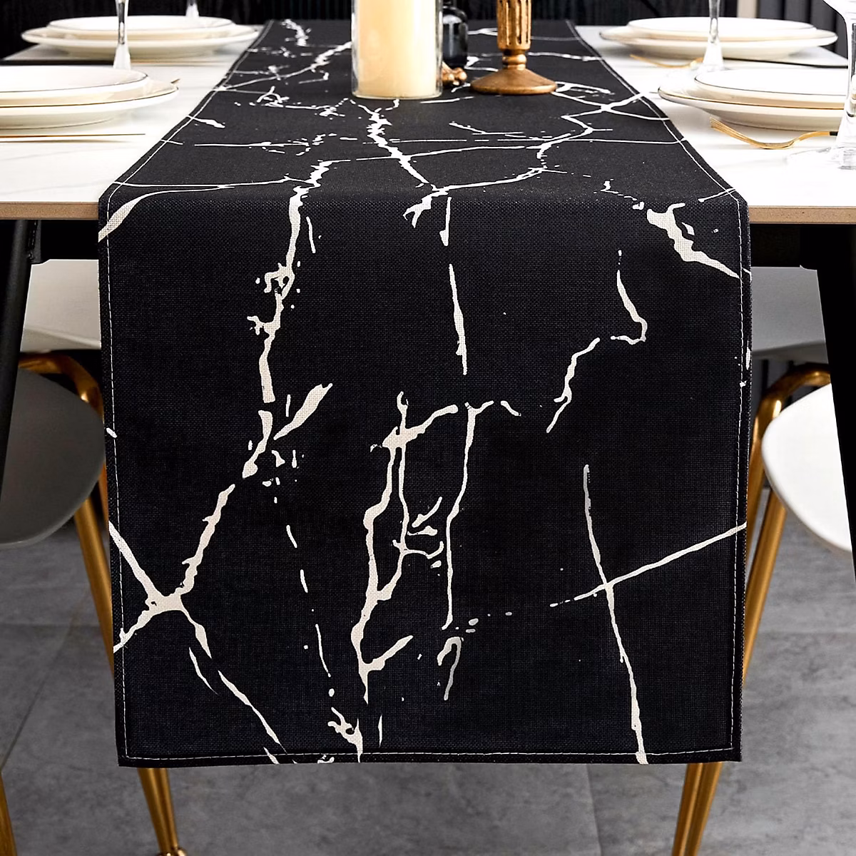 Chemin de Table Noir et Blanc 183 × 33 cm