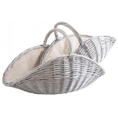 Paniers à bûches en osier gris et jute (lot de 2) (Ovale)