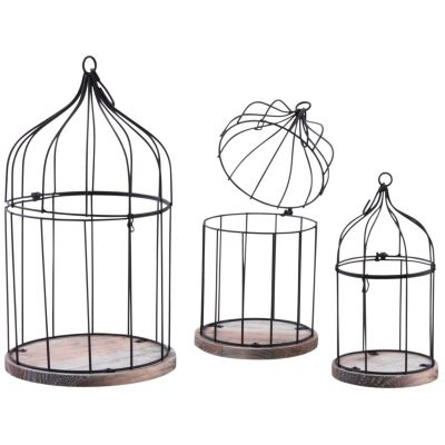 Cages en métal laqué et bois (Lot de 3)