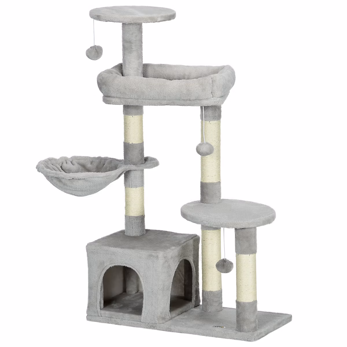 Arbre à chat griffoirs sisal naturel niche plateformes panier hamac jeux boules suspendues peluche gris | Chat