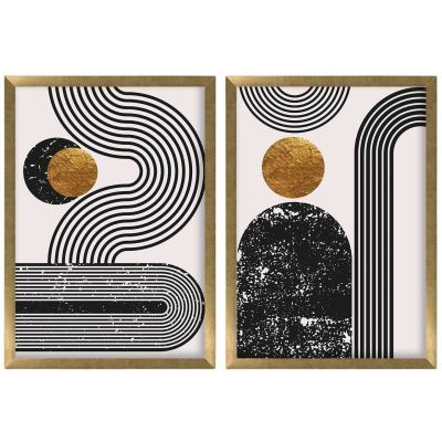 Ensemble de 2 tableaux décoratifs (Abstrait noir et doré)