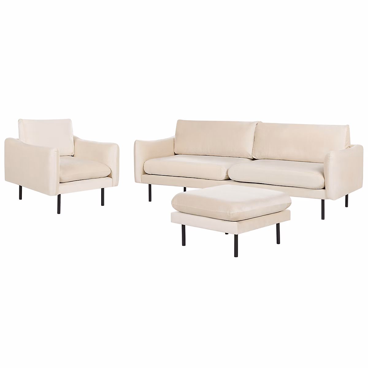 Canapé et fauteuil – Ensemble de salon 5 places VINTERBRO avec ottoman Velours Beige clair