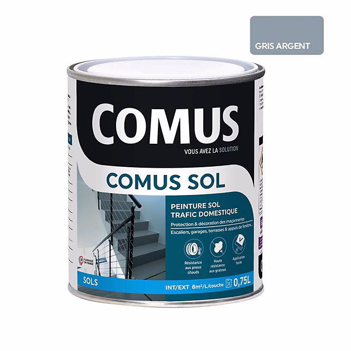 COMUS SOL GRIS ARGENT 0.75L Peinture pour sols intérieurs et extérieurs. trafic domestique – Réf. VRXOHWTNA5785450483