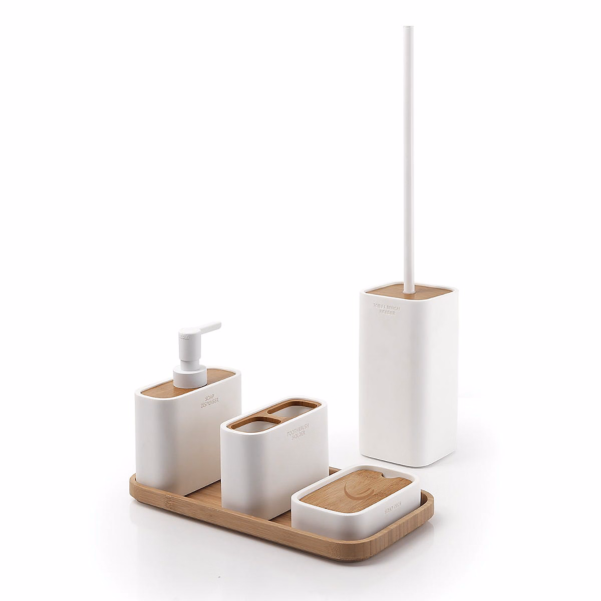 Accessoires de salle de bains – Ensemble D'accessoires De Salle De Bain 5 Pièces Bambou Blanc Alyssum