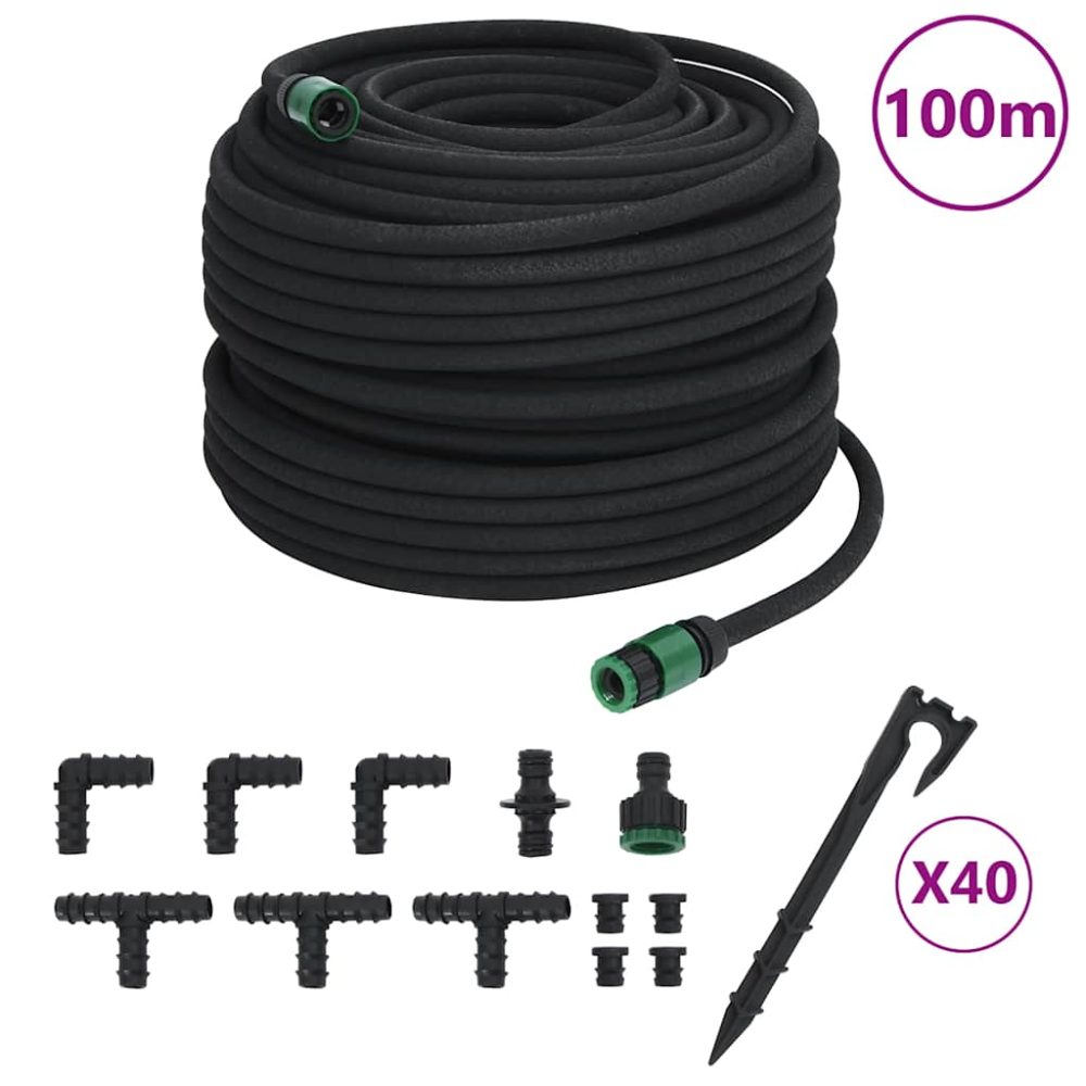 vidaXL Tuyau d'arrosage de jardin noir 0,6" 100 m caoutchouc