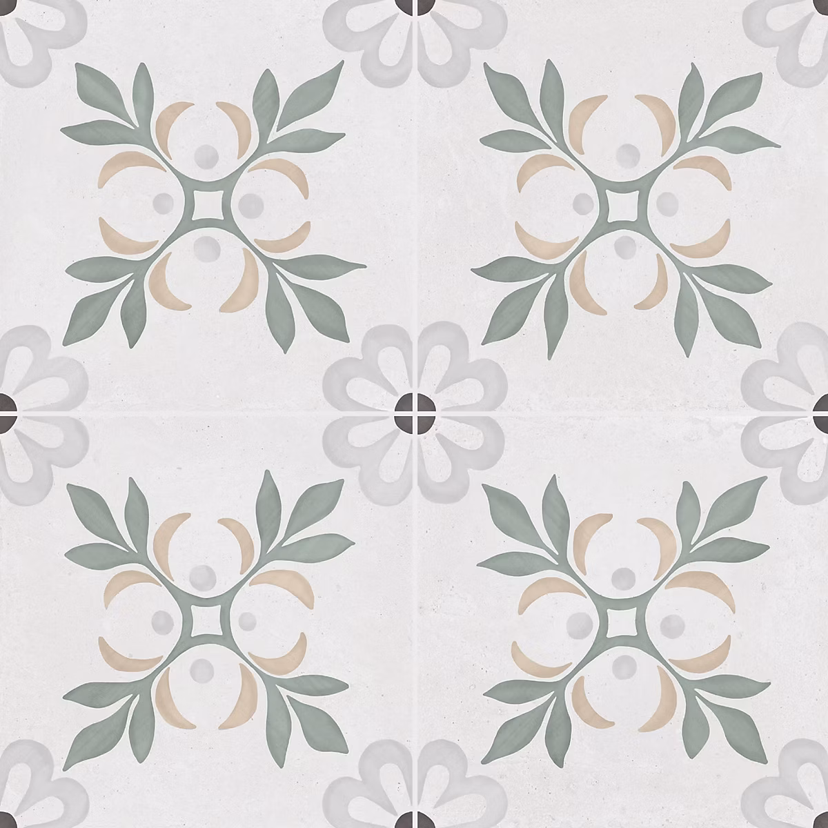 Carrelage effet Carreau ciment Roselis Vert 22 | 3x22 – 3x0 – 9 cm Ventoril – Sol et mur intérieur (vendu par carton de 0 – 65 m²) – RO'MA