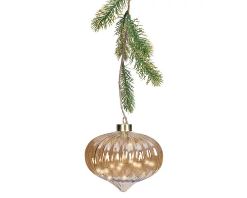 Extérieur pratique:Boule oignon lumineuse ambre avec 15 micro LED blanc orangé - Ø 20 x H 21 cm