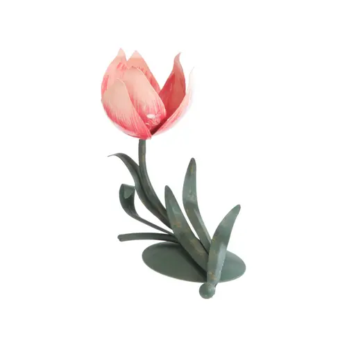 Pour tous vos projets extérieurs：Bougeoir allongé forme fleur en métal vert et rose - 17 x 11 x 17 cm