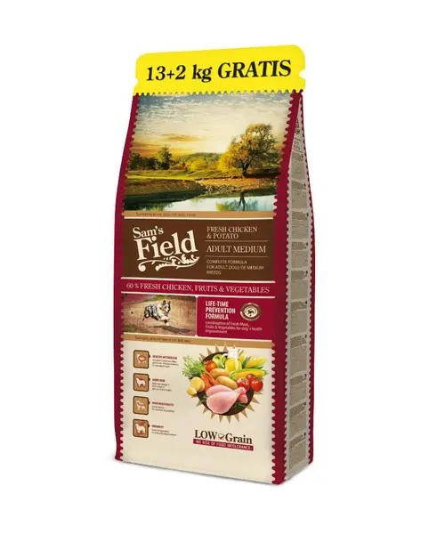 Extérieur loisirs:Croquette pour chien medium au poulet Sam's Field - 13 + 2 kg
