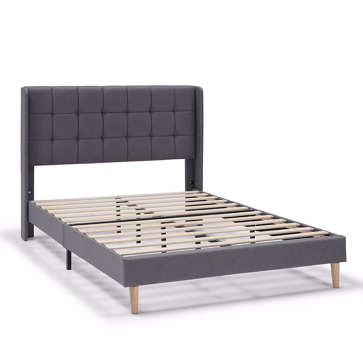 Cadre de lit plateforme Esther capitonné 30 cm – 90 × 190 cm, Gris foncé