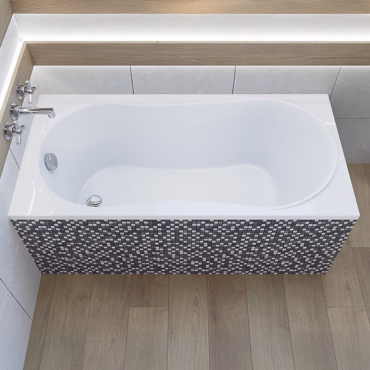 Baignoire rectangulaire 140 × 70 GRACJA acrylique blanc + Support stabilisateur en polystyrène + Pieds + Vidage à chromé