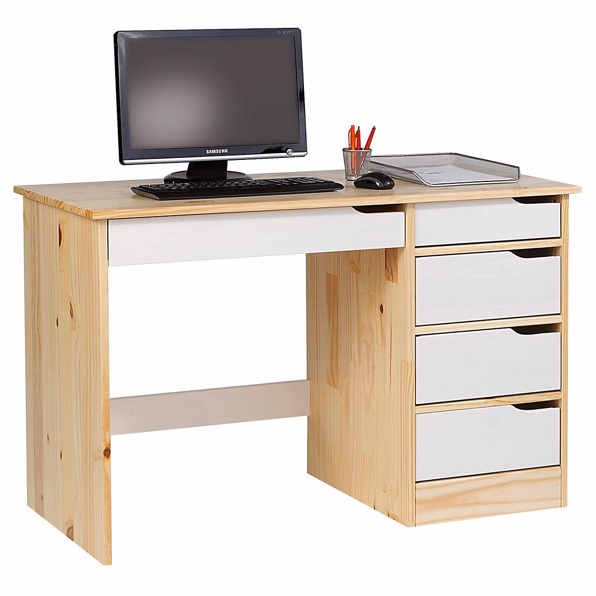 Aménagement bureau – Bureau avec Rangement Tiroirs Scandinave Blanc Bois Pin Chambre