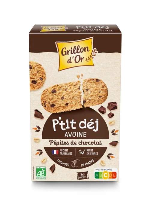 Pour vos extérieurs：Biscuits p'tit déj avoine chocolat bio Grillon d'Or - 150 g