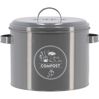 Poubelle de cuisine à compost ronde 6 litres (Gris)