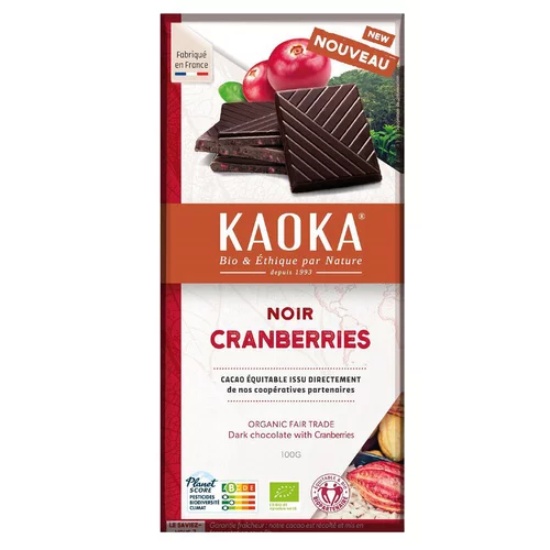 Idée nature:Chocolat noir 58% cranberries bio Kaoka - 100 g