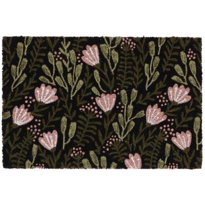 Paillasson en fibres de coco floral noir