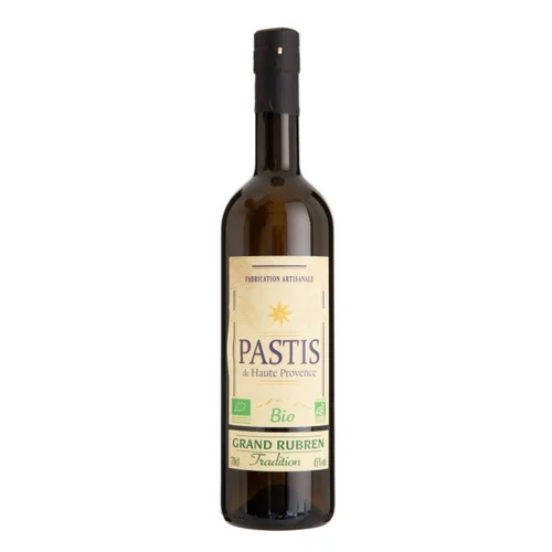 Pour votre confort en extérieur：Pastis bio 45°. La bouteille de 70 cl