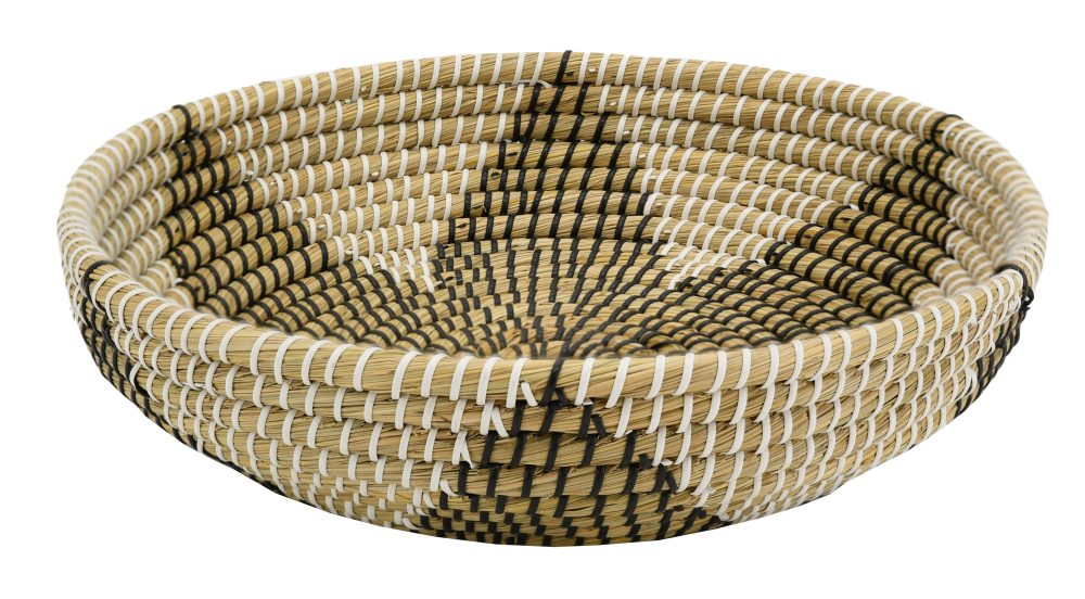 Corbeille à fruits en jonc naturel et teinté