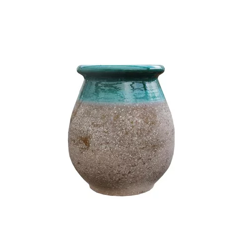 Accessoire extérieur：Jarre provençale en terre claire émaillée turquoise Poterie Goicoechea - Ø 29 x H 38 cm