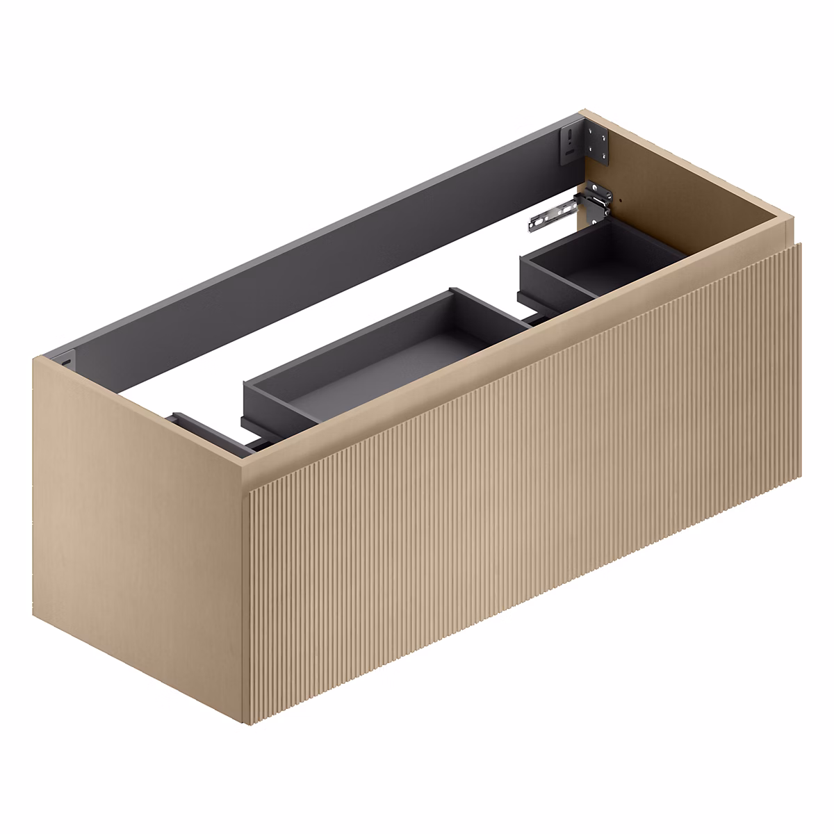 Meuble sous vasque suspendu l.120 x H.46 – 5 x P.50, 5 cm, placage chêne clair strié, pour double vasque, Pura