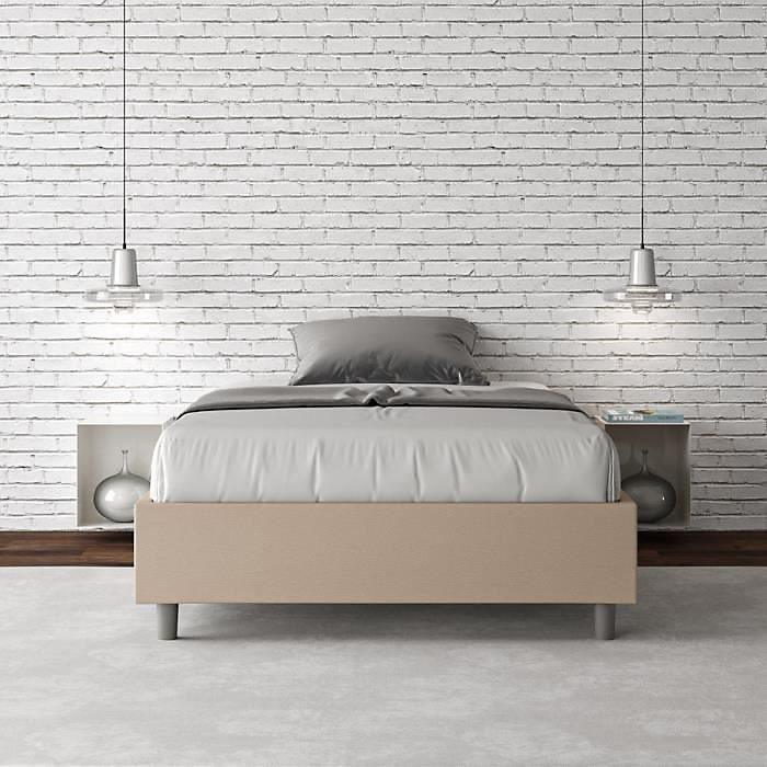 Cadre de lit coffre 1 place et demi Azelia 120x200 avec sommier relevable taupe – Azelia, Gris, Blanc