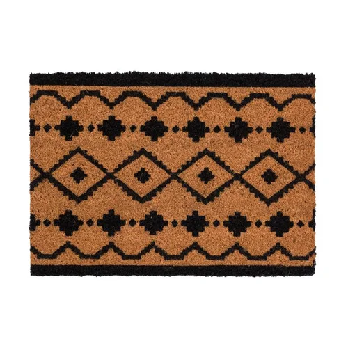Plaisir au jardin：Tapis brosse coco beige imprimé noir Sweetsol Ethnique - 60 x 40 cm