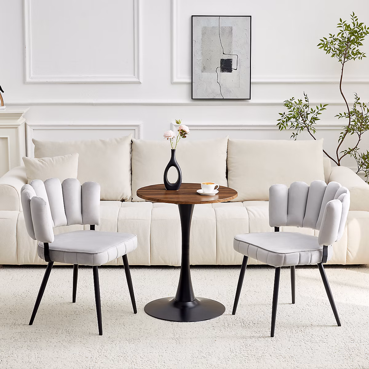 Ensemble table et 2 chaises coloris noyer et noir avec assise gris clair – Réf. IJWEPQEUK2888332835