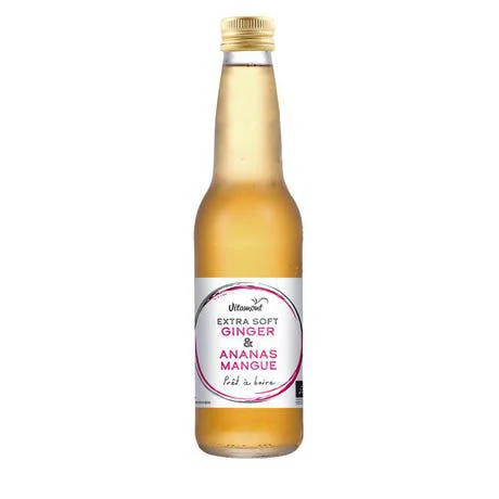Pour vos espaces verts:Boisson Extra Soft Ginger ananas mangue Bio en bouteille de verre Vitamont - 33 cl