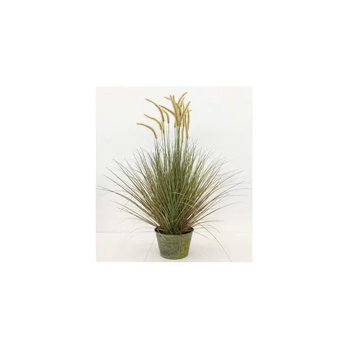 Solution pour le jardin:Graminée artificielle à joncs en pot métal 30 cm - 32,5 x 190 cm