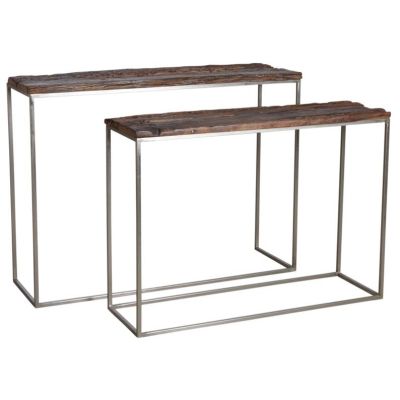 Console en acier patiné et bois massif (Lot de 2)