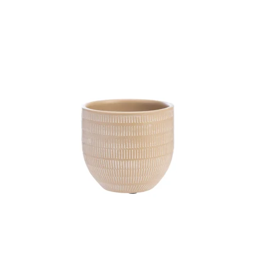 Un indispensable au jardin：Cache-pot en céramique marron Sulco – 16 x 14 cm